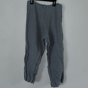 Bryn Walker Linen Pants Size Large Blue Grey Cropped USA Lagenlook Minimalist
